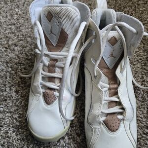 White and Brown High-Top Sneakers